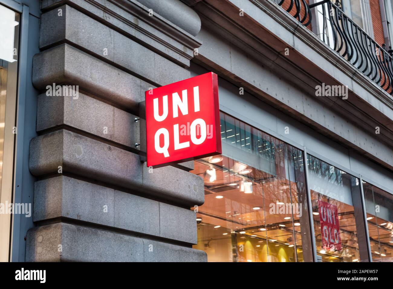 London, UK - Jan 16, 2020:  The front of the UNIQLO clothing store on Oford Street in London Stock Photo