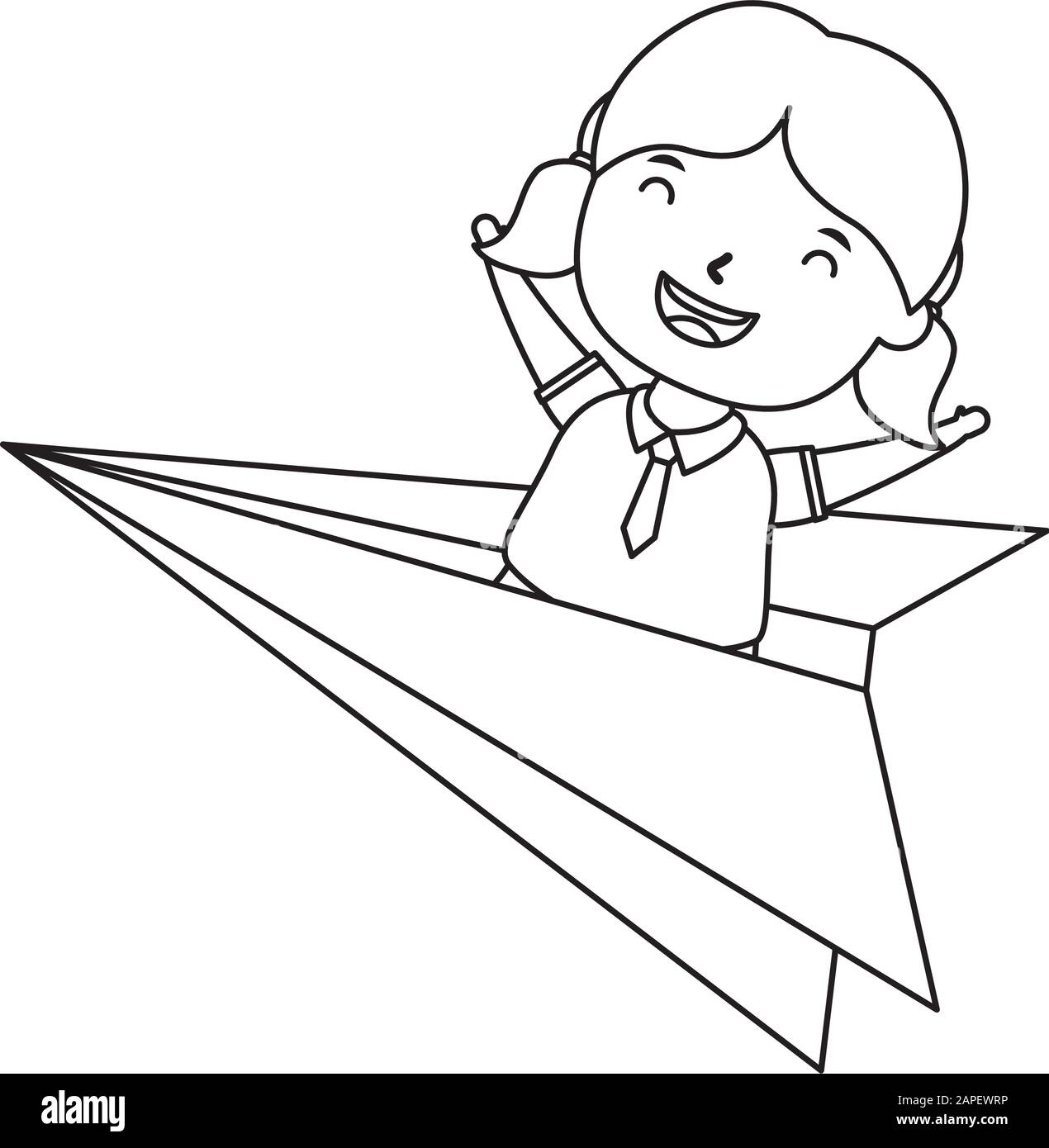 cute little student girl with paper airplane Stock Vector Image & Art ...