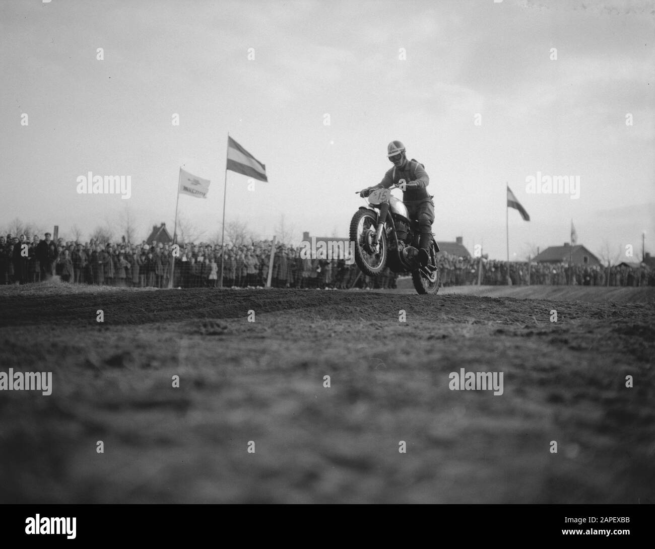 Bill Milsson (Sweden on Cresent) Date: March 16, 1958 Location: Sweden Keywords: motorcrosses Personal name: Bill Milsson Stock Photo