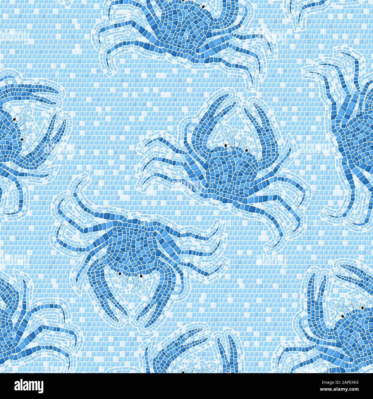 Blue crabs seamless mosaic tile pattern Stock Vector