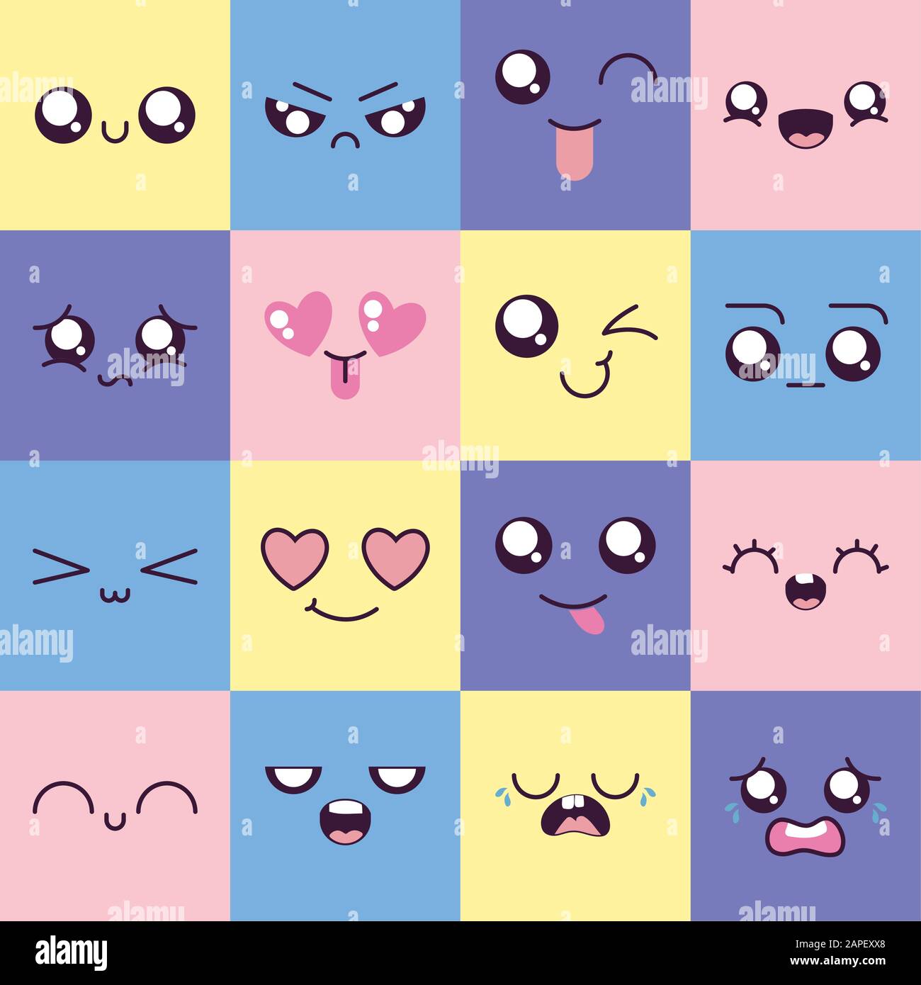 Download Cartoon Face Icon Set Design Kawaii Expression Cute Character Funny And Emoticon Theme Vector Illustration Stock Vector Image Art Alamy