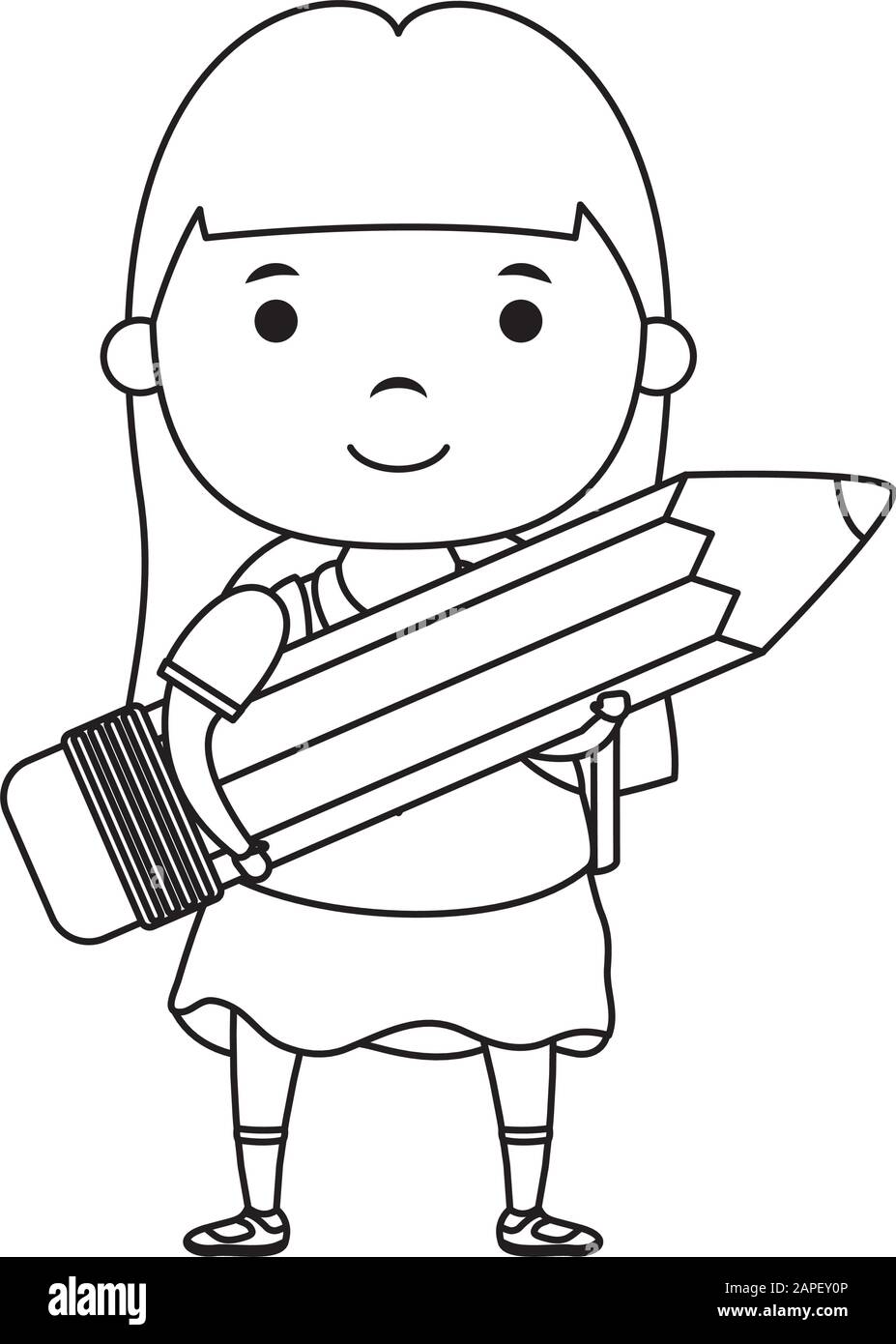 cute little student girl with pencil character Stock Vector Image & Art ...