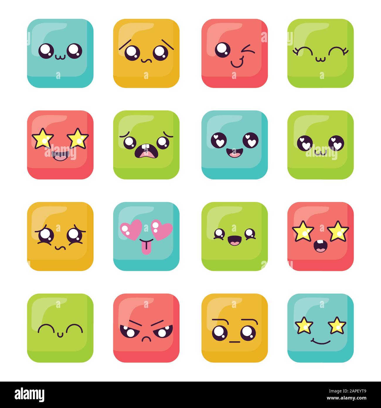 cartoon face icon set design, Kawaii expression cute character funny ...
