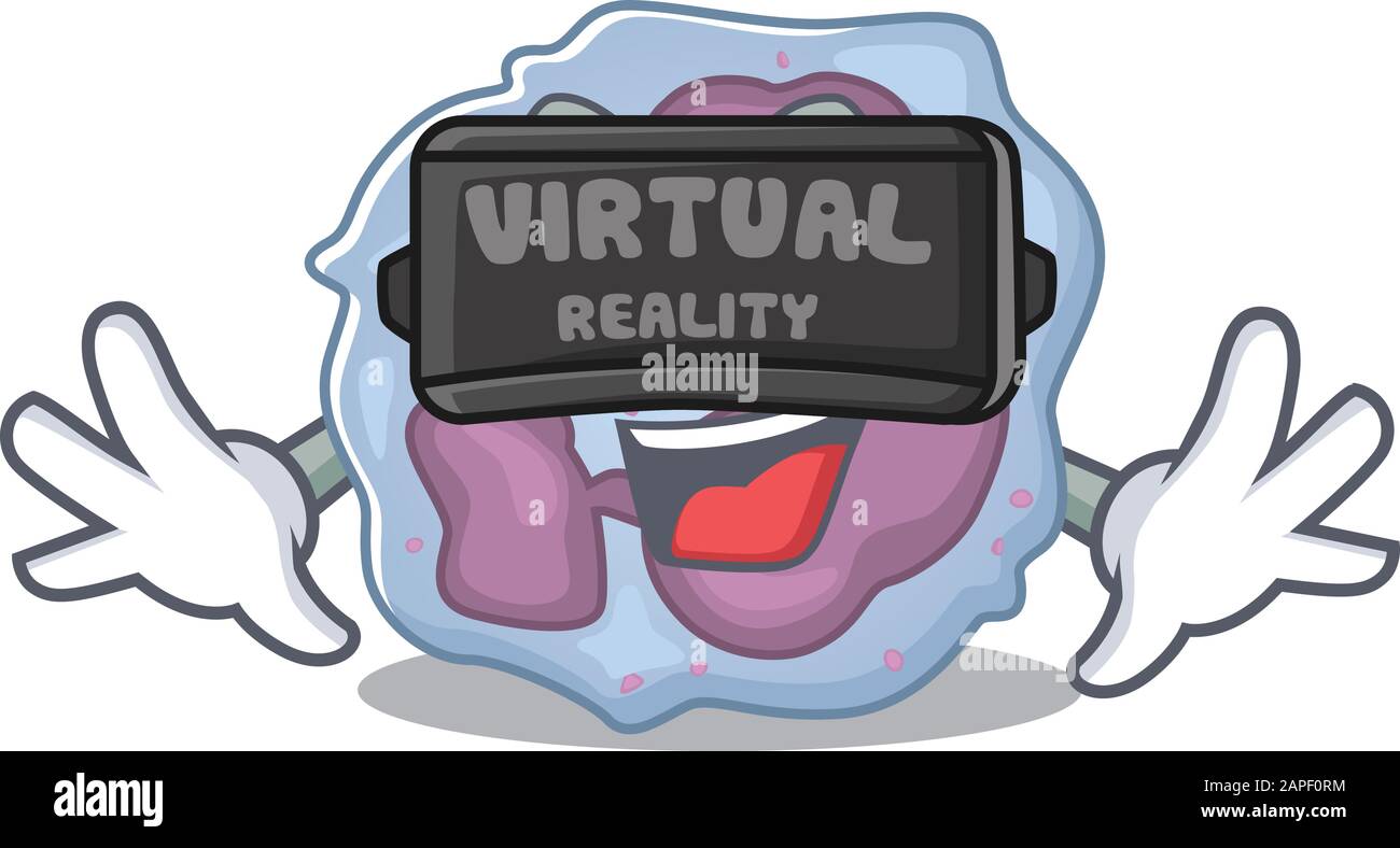 Trendy leukocyte cell character wearing Virtual reality headset Stock Vector