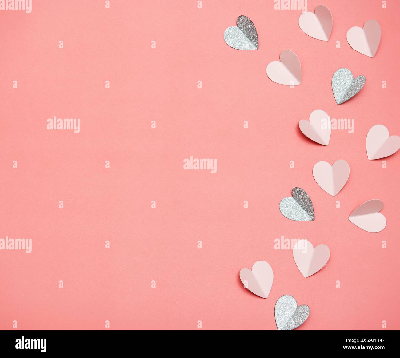 Hearts Made Of Paper On A Pink Background Top View Pink Background With Hearts For Valentine S Day Or Wedding Stock Photo Alamy