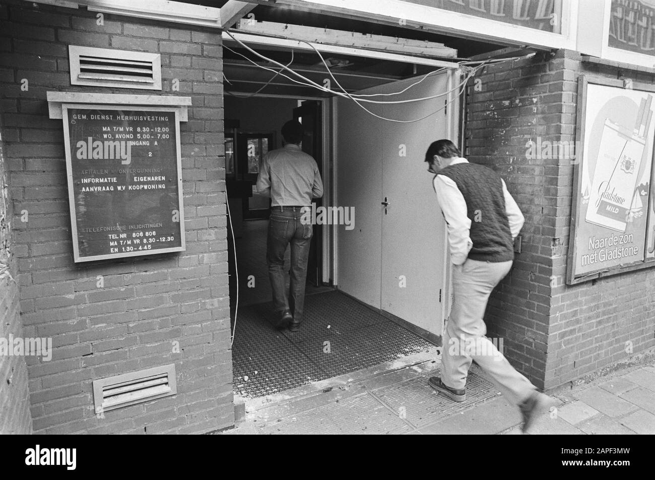 Bombing of Bureau Housing Amsterdam; the door Date: 5 July 1982 Location: Amsterdam, Noord-Holland Keywords: Bombings, doors Stock Photo