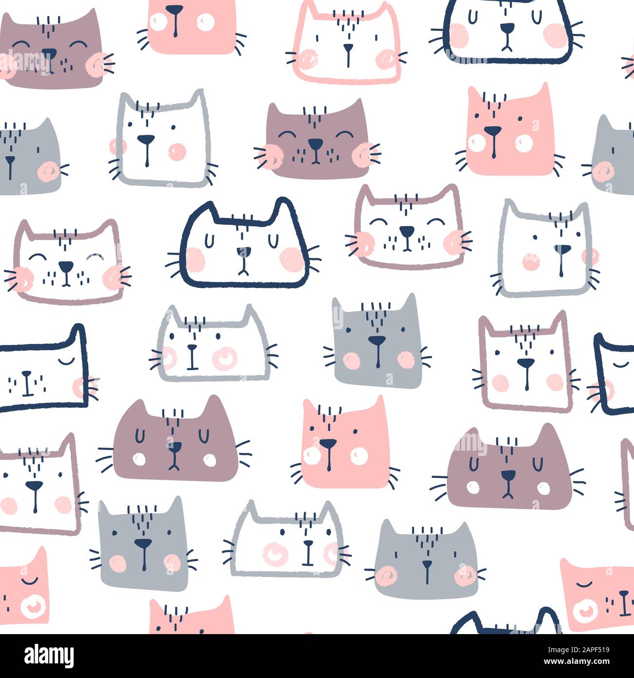 Seamless childish pattern with cute cats. Hand Drawn Vector ...