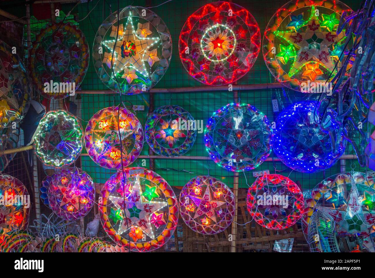 Colorful lanterns in a Christmas market in Las Pinas city , Manila the