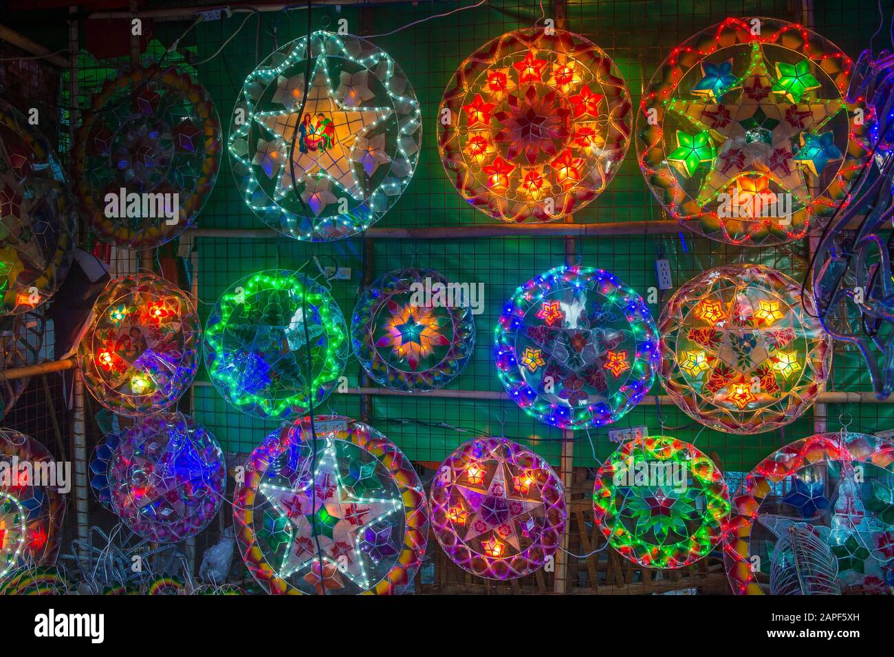 Colorful lanterns in a Christmas market in Las Pinas city , Manila the