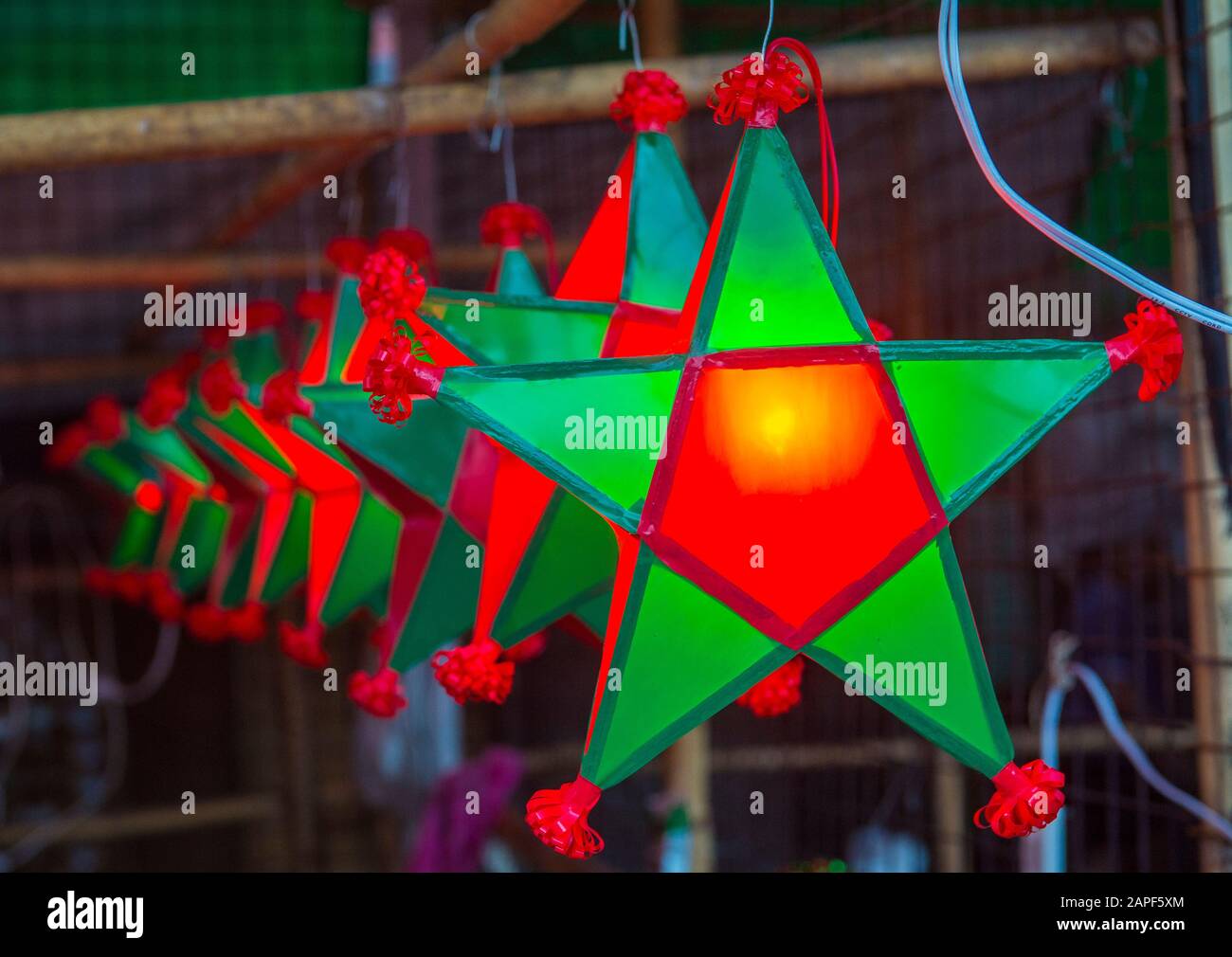Colorful lanterns in a Christmas market in Las Pinas city , Manila the