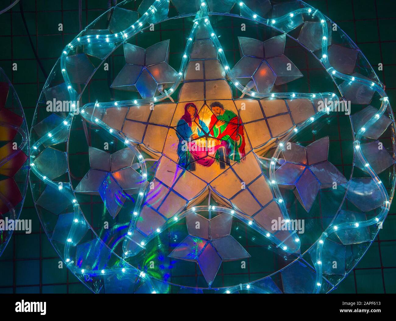 Colorful lanterns in a Christmas market in Las Pinas city , Manila the