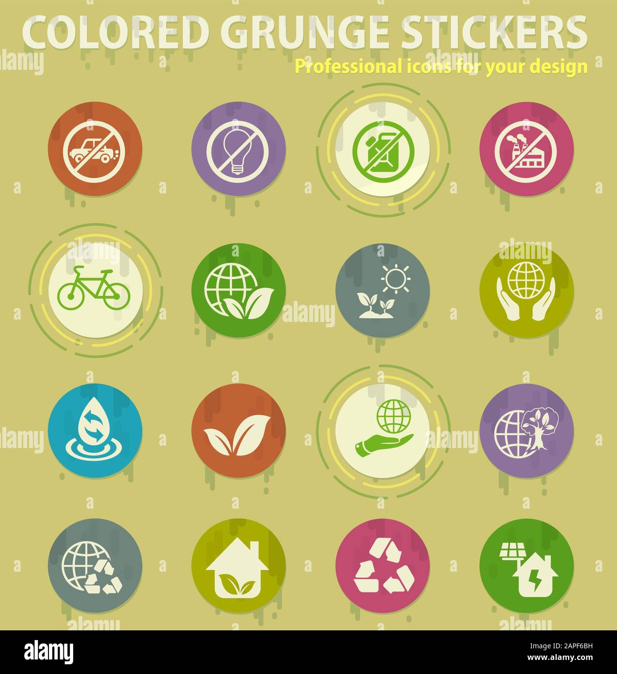 earth day colored grunge icons Stock Vector