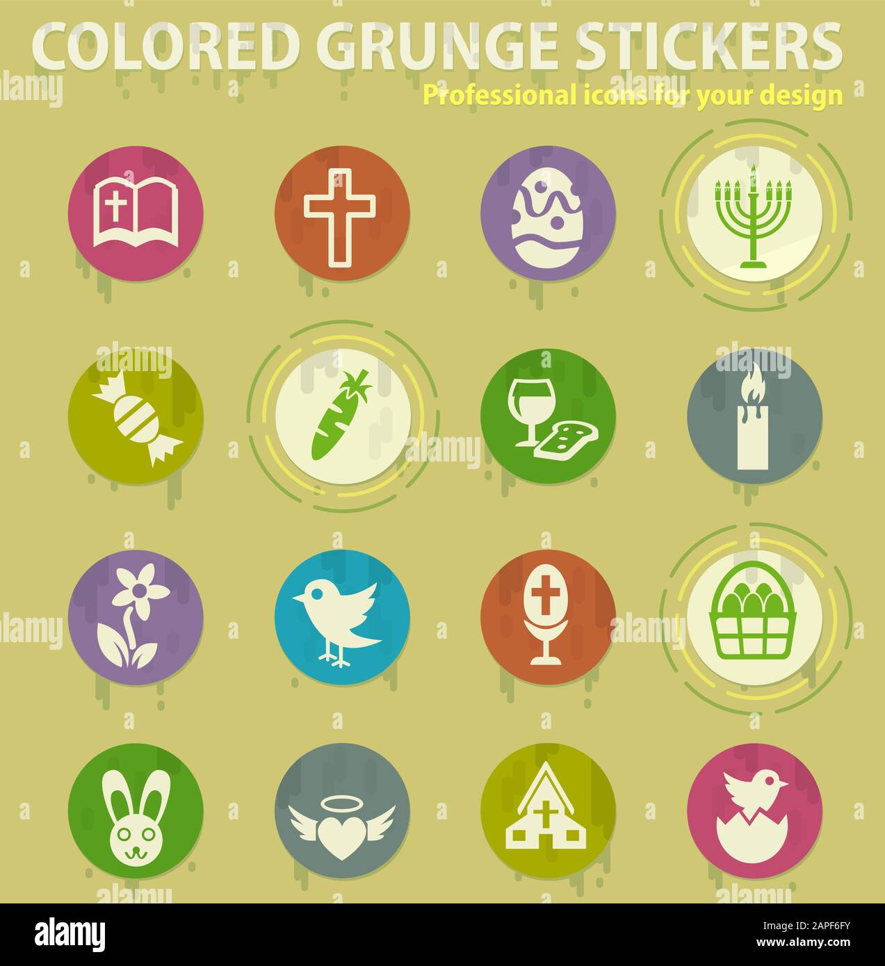 Easter day colored grunge icons Stock Vector