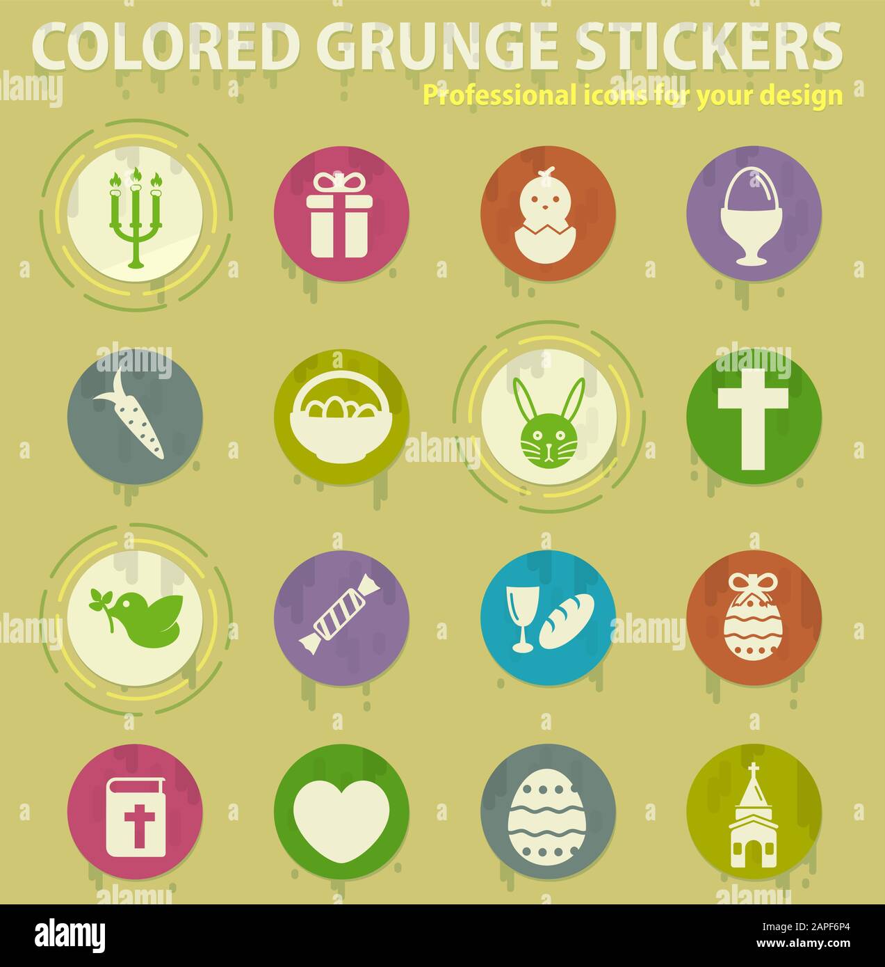 Easter day colored grunge icons Stock Vector