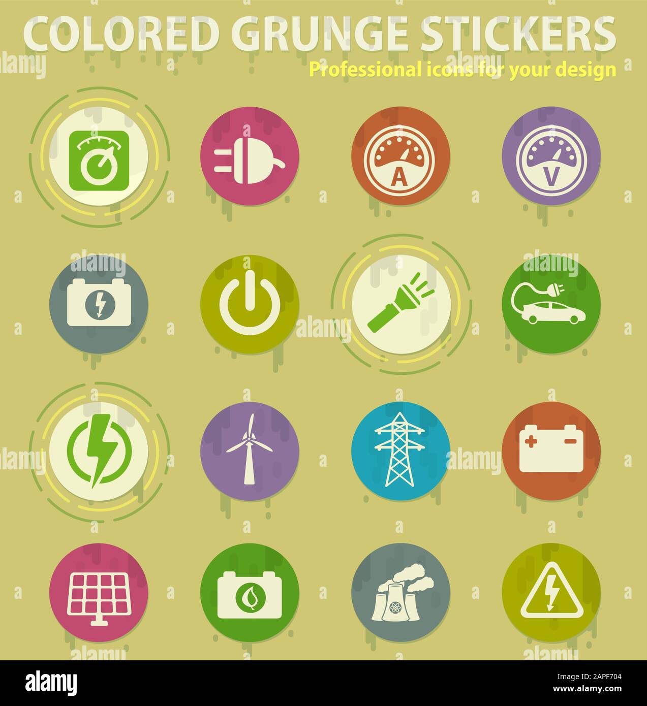 Electricity colored grunge icons Stock Vector