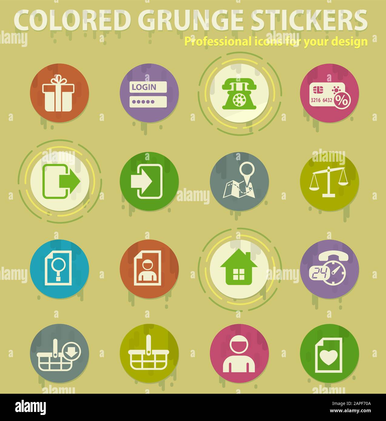 e-commerce interface colored grunge icons Stock Vector