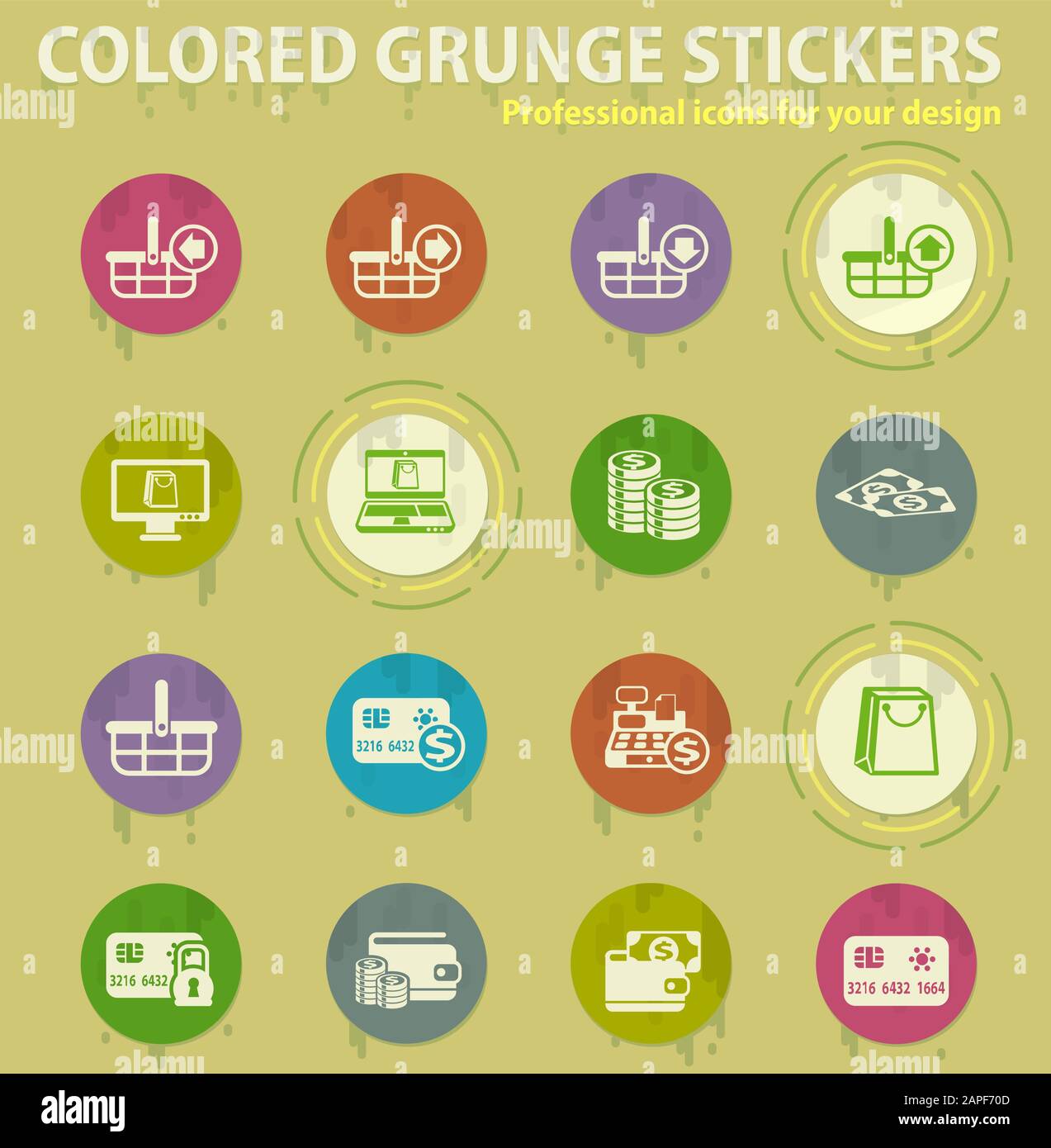 e-commerce colored grunge icons Stock Vector
