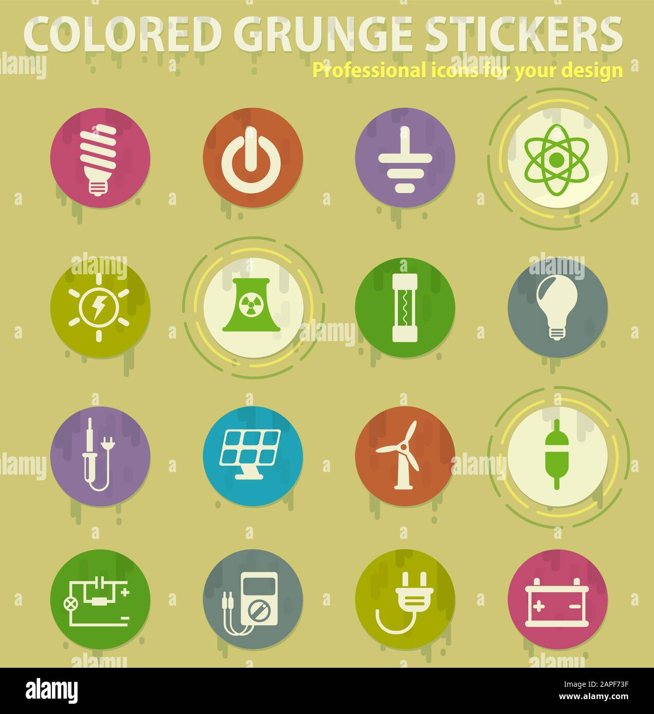 Electricity colored grunge icons Stock Vector