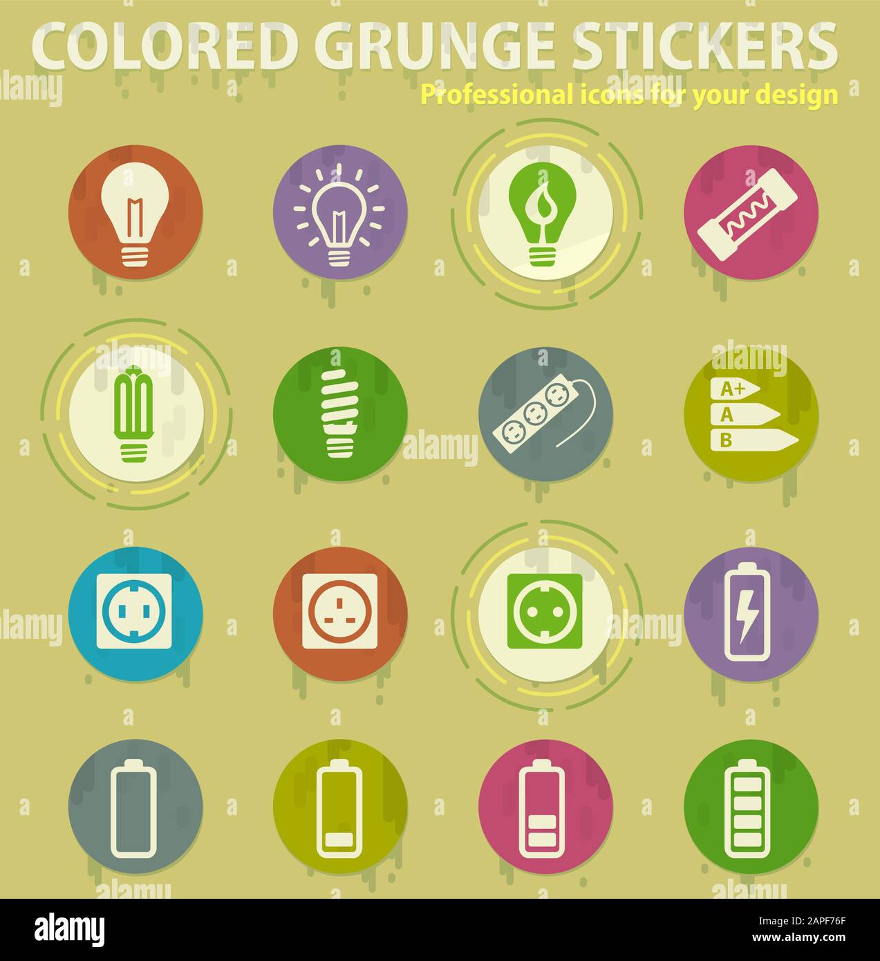 Electricity colored grunge icons Stock Vector