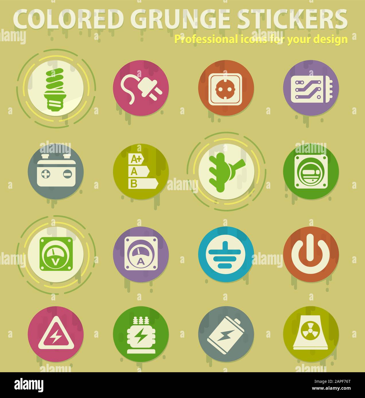 Electricity colored grunge icons Stock Vector