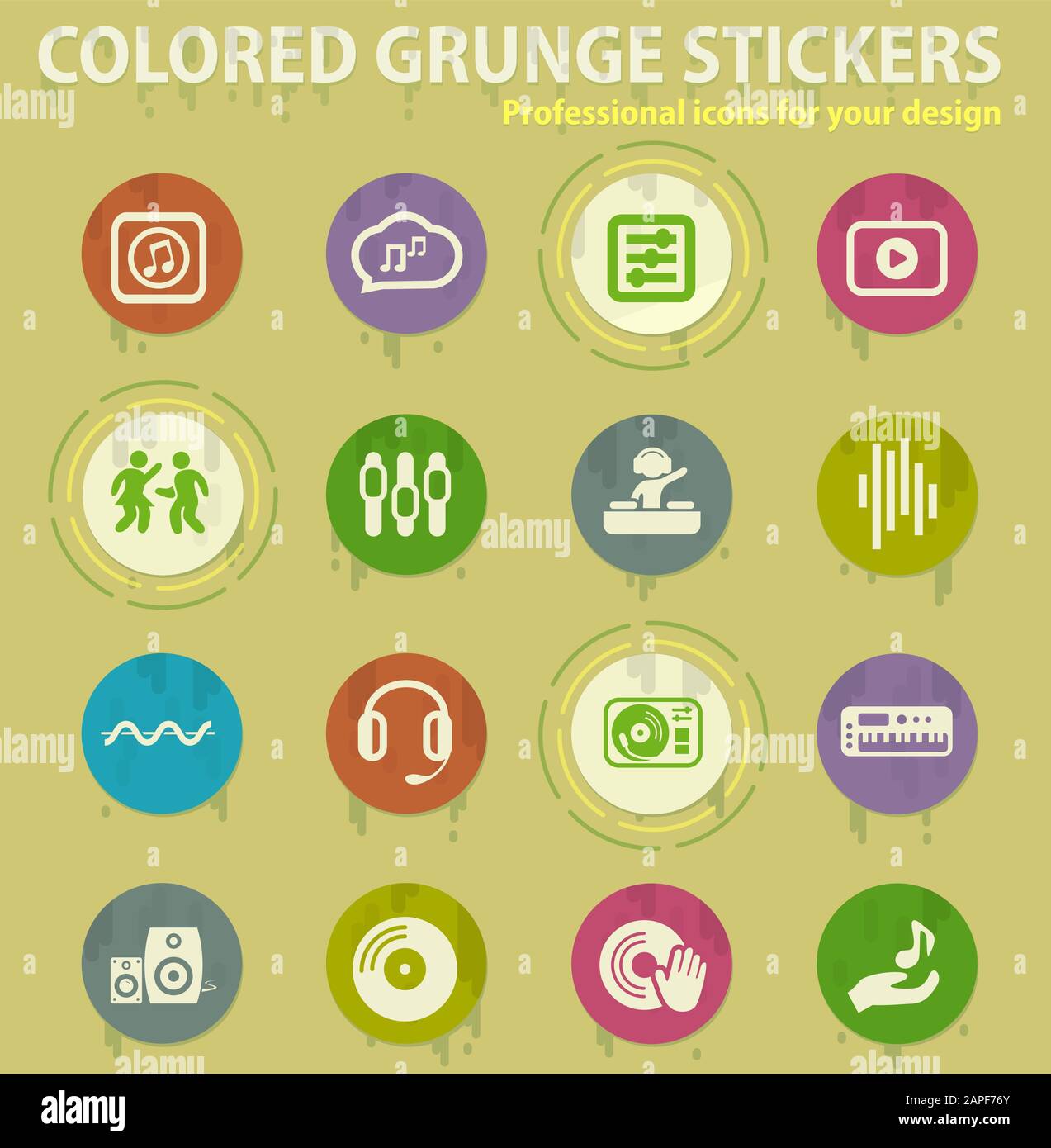 Music colored grunge icons Stock Vector