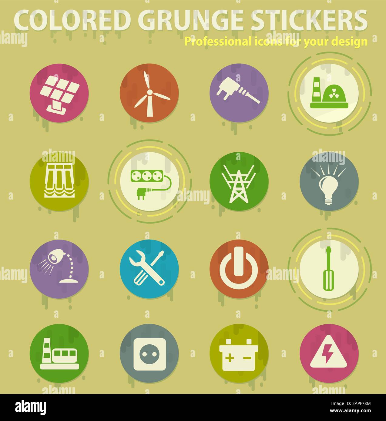 Electricity colored grunge icons Stock Vector