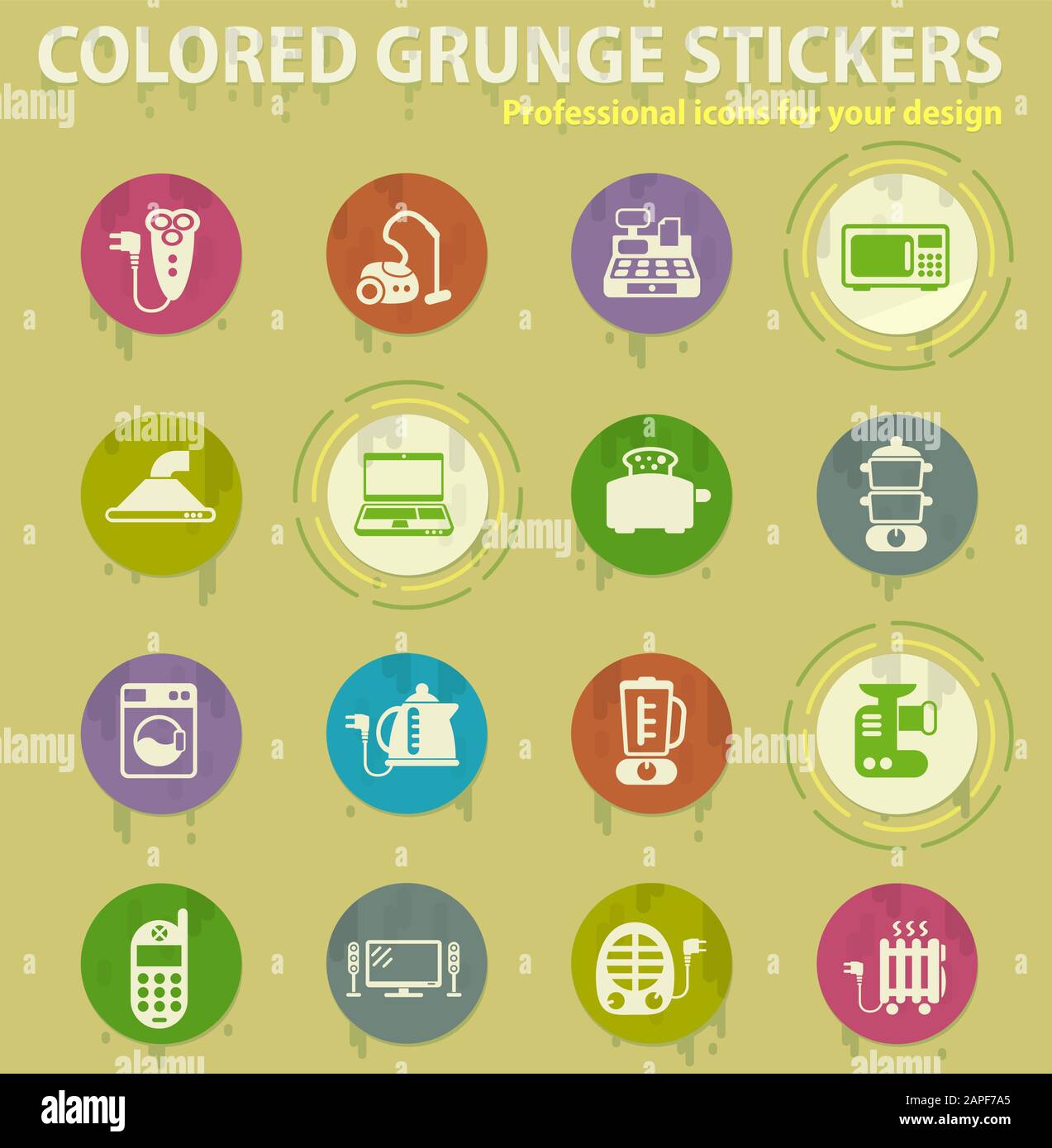 Electronics supermarket colored grunge icons Stock Vector