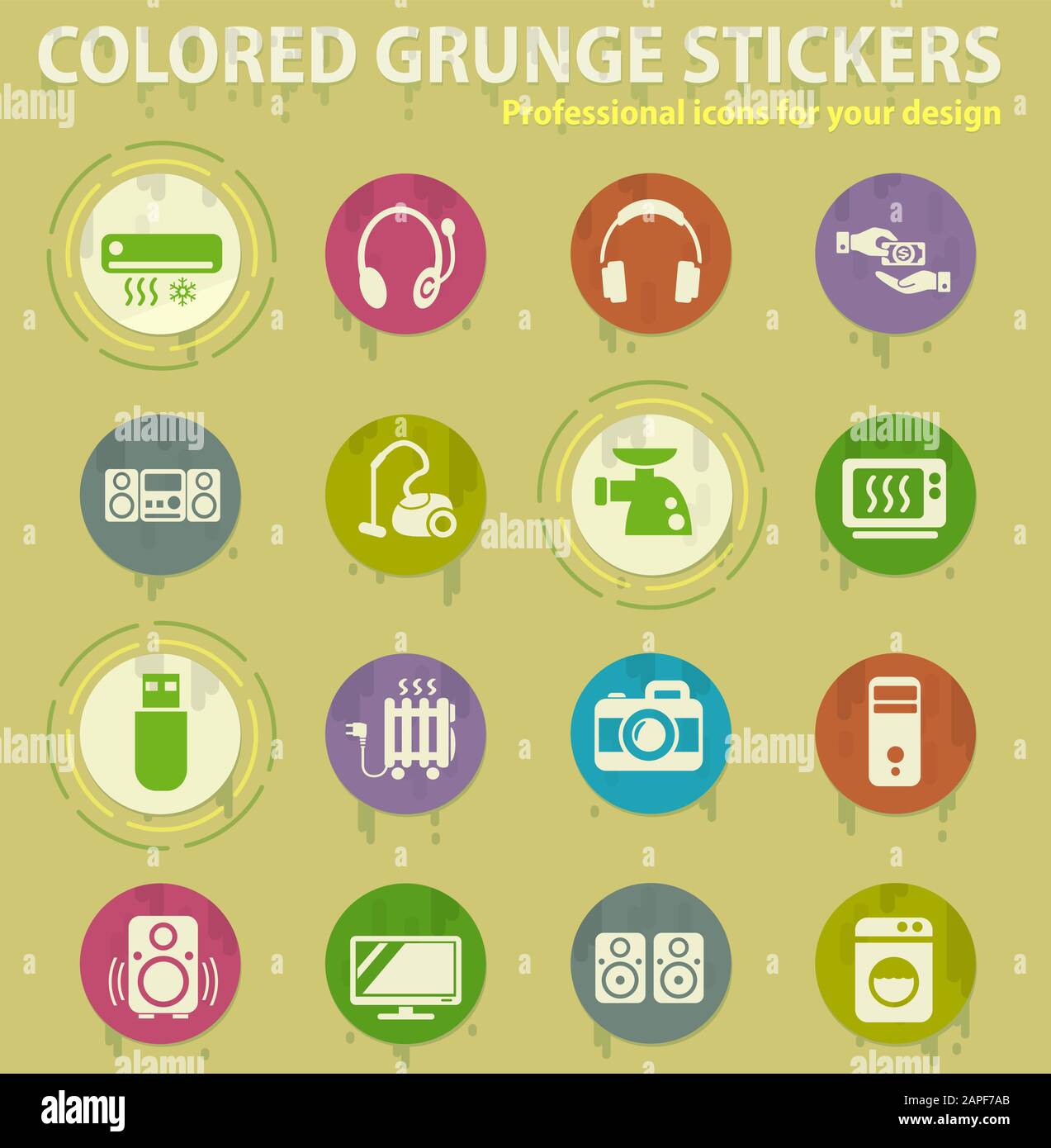 Electronics supermarket colored grunge icons Stock Vector