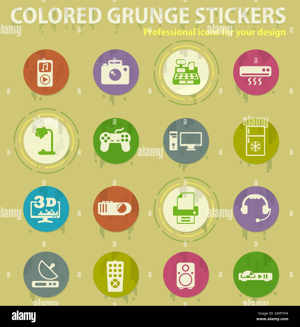 Electronics supermarket colored grunge icons Stock Vector
