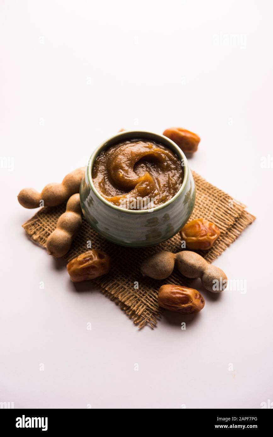 Dates Tamarind Chutney Khajoor crushed to paste and mixed with Imli