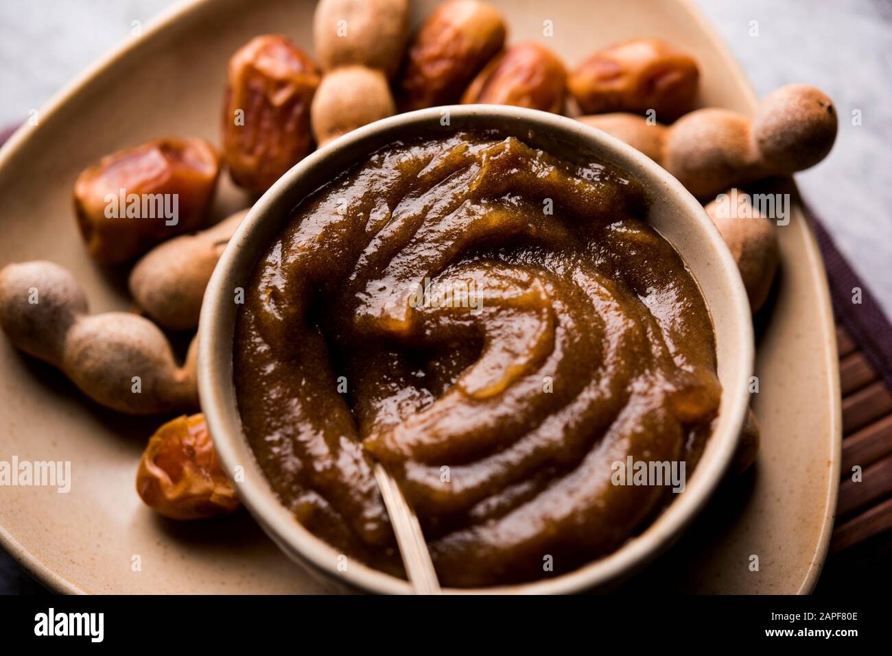 Dates Tamarind Chutney Khajoor crushed to paste and mixed with Imli