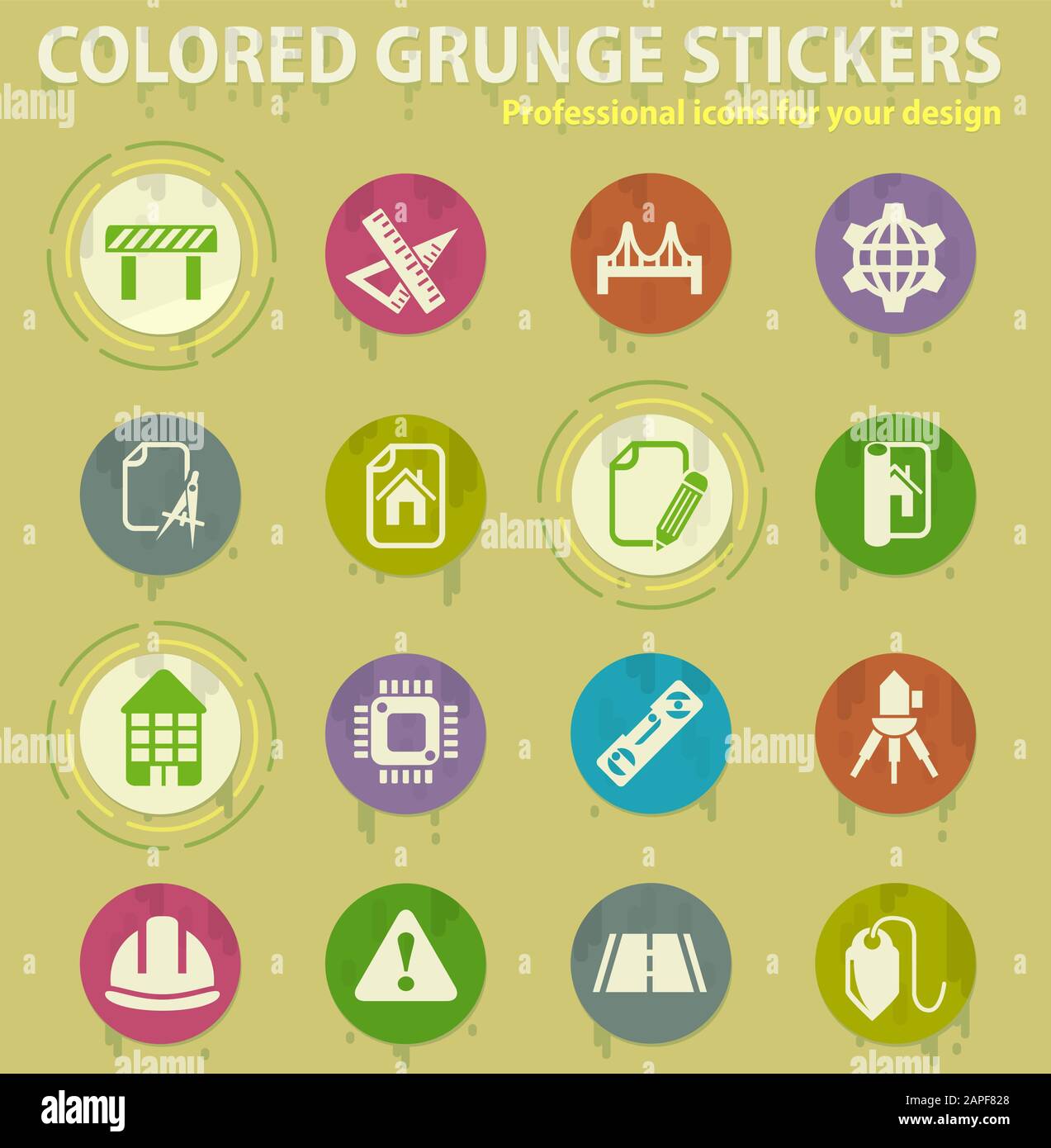 engineering colored grunge icons Stock Vector