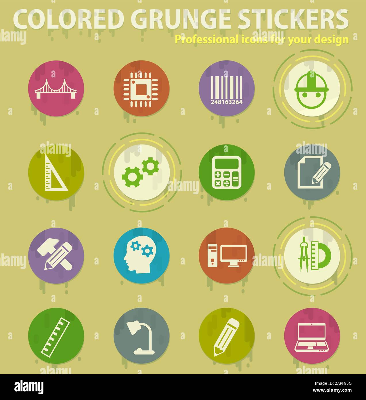 engineering colored grunge icons Stock Vector