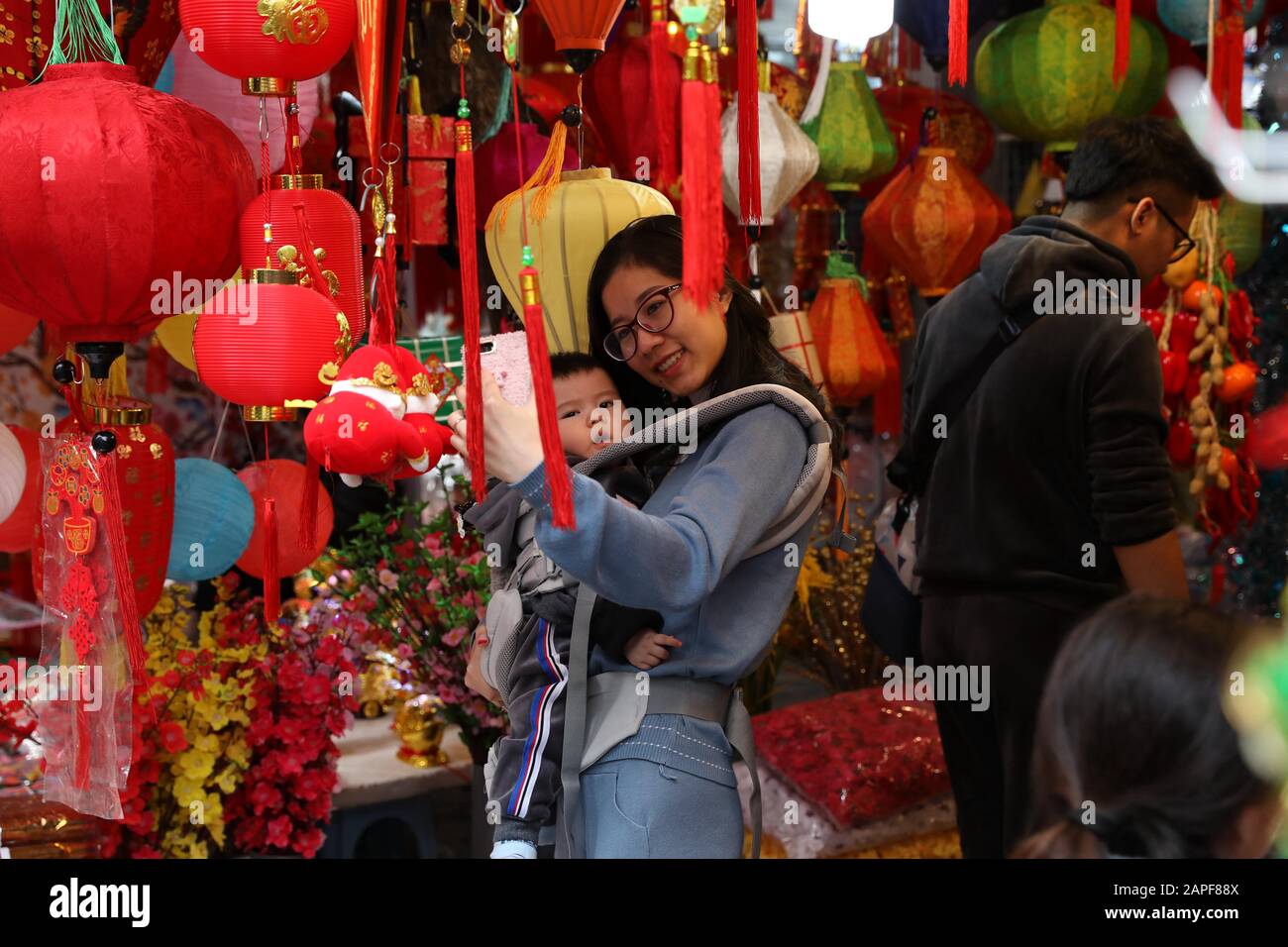 Hanoi Vietnam 21st Jan A Woman Takes A Selfie With Her Baby In Hanoi Capital Of Vietnam Jan 21 The Upcoming Lunar New Year Festival Also Called Tet In Vietnamese