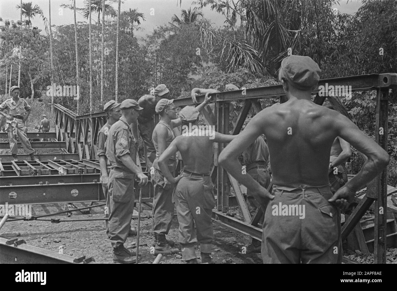 Photo report near Buitenzorg Description: Construction of a Bailey bridge Date: January 1947 Location: Bogor, Indonesia, Java, Dutch East Indies Stock Photo