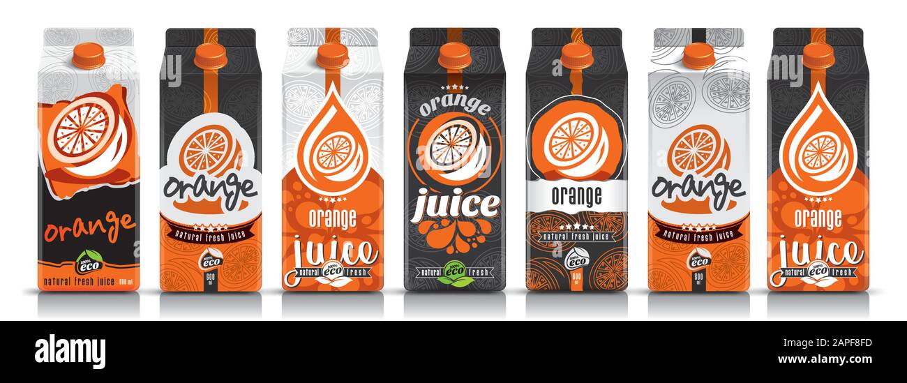 Ready design vector orange juice, fruit package set Stock Vector