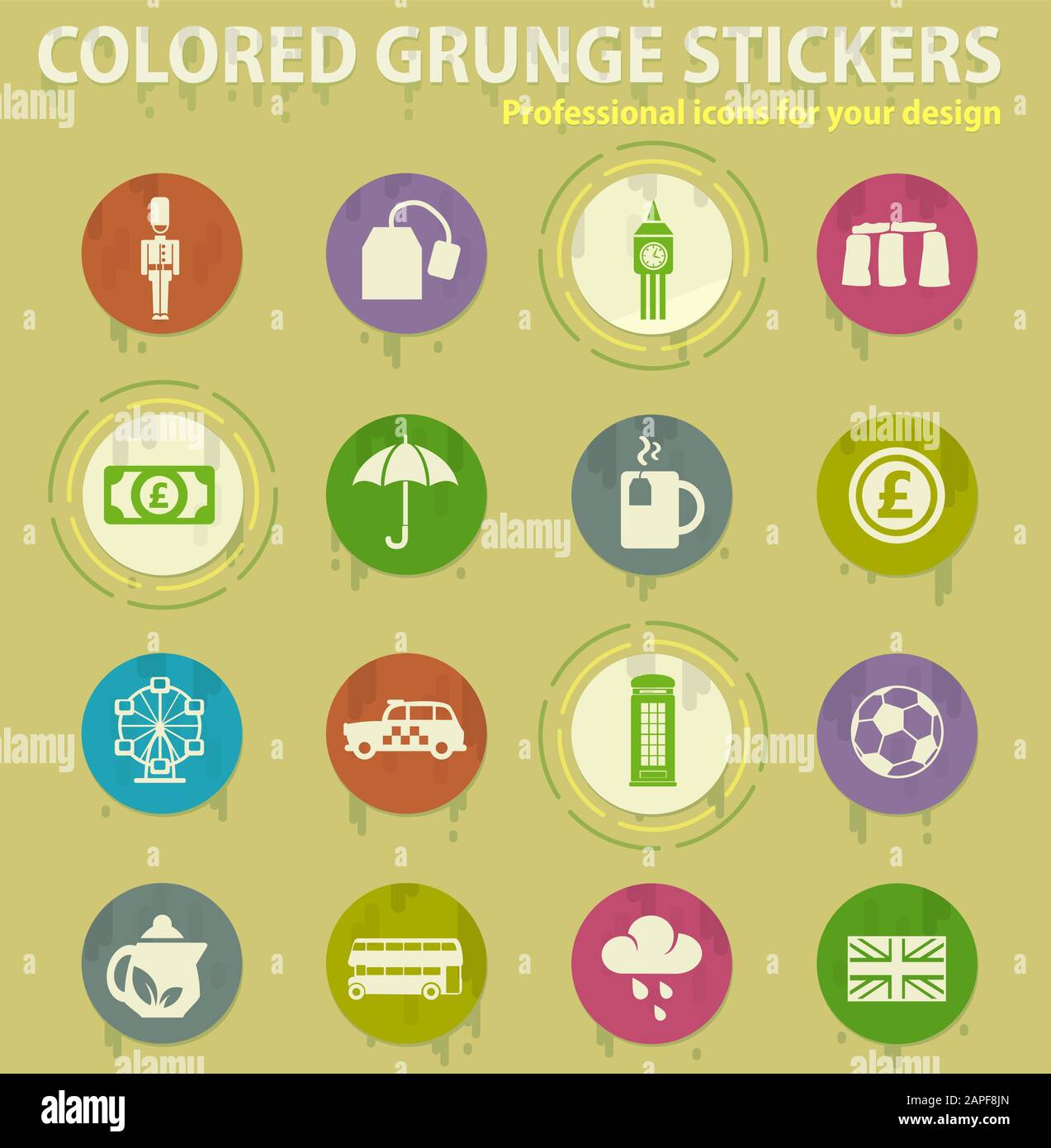 england colored grunge icons Stock Vector