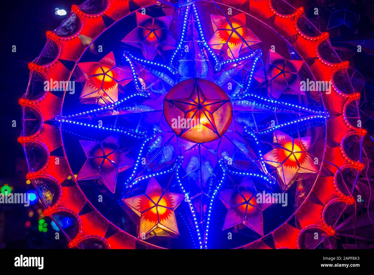 Colorful lanterns in a Christmas market in Las Pinas city , Manila the