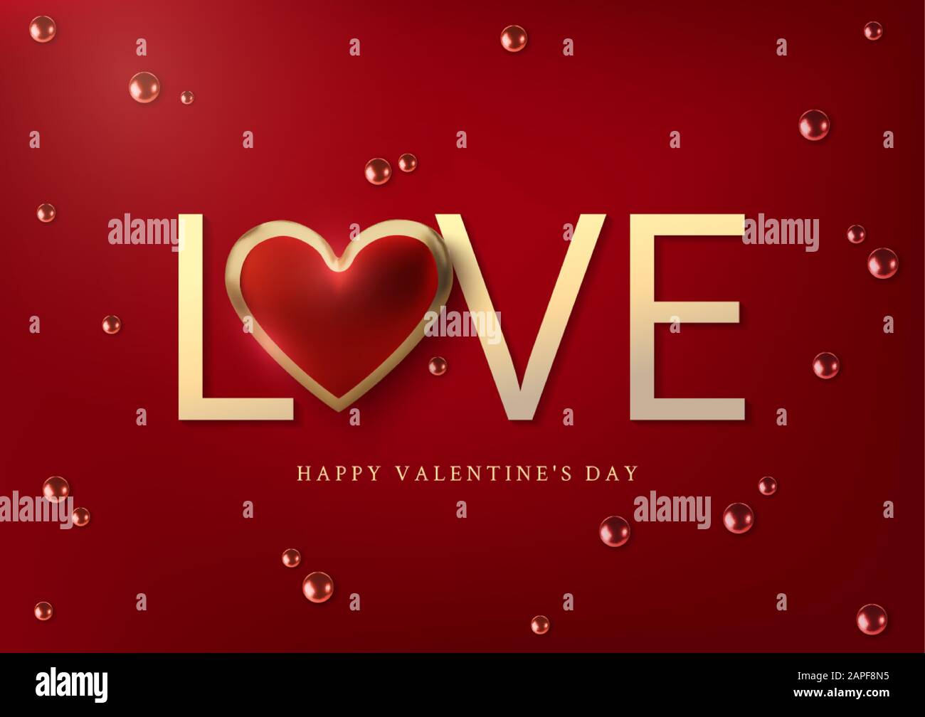Happy Valentines Day greeting card. Realistic 3d gold metallic hearts ...