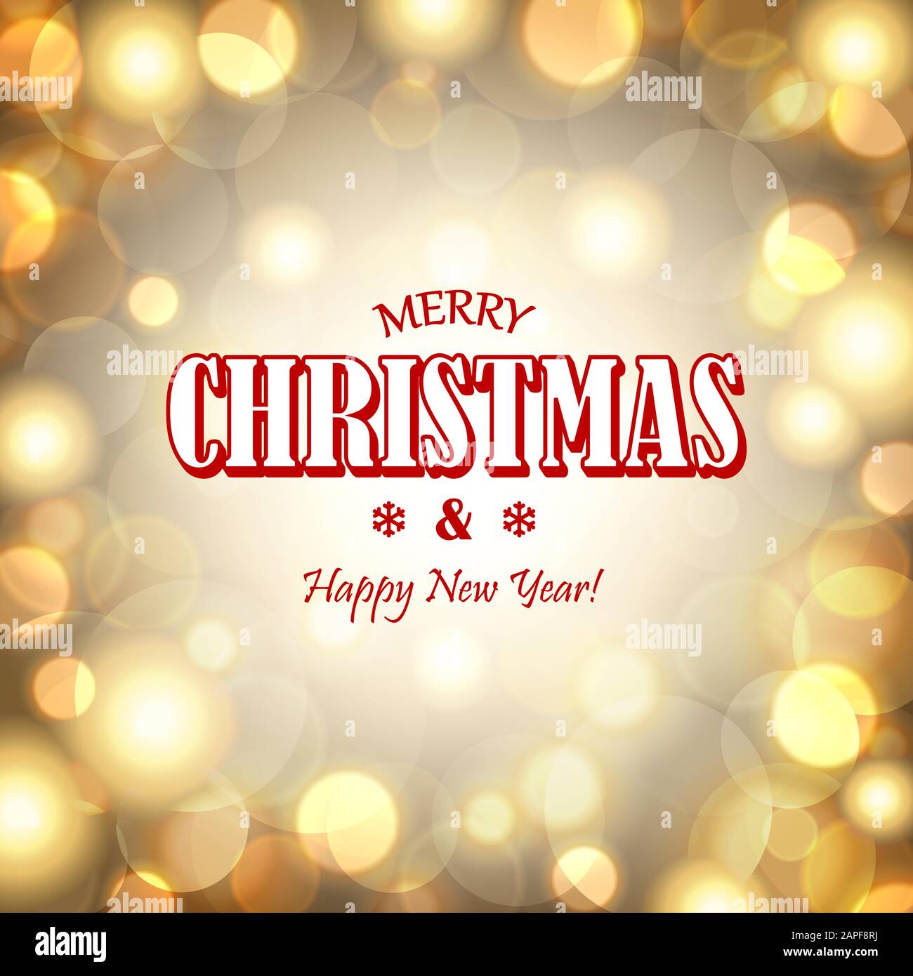 merry christmas and happy new year greetings on golden bokeh effect ...