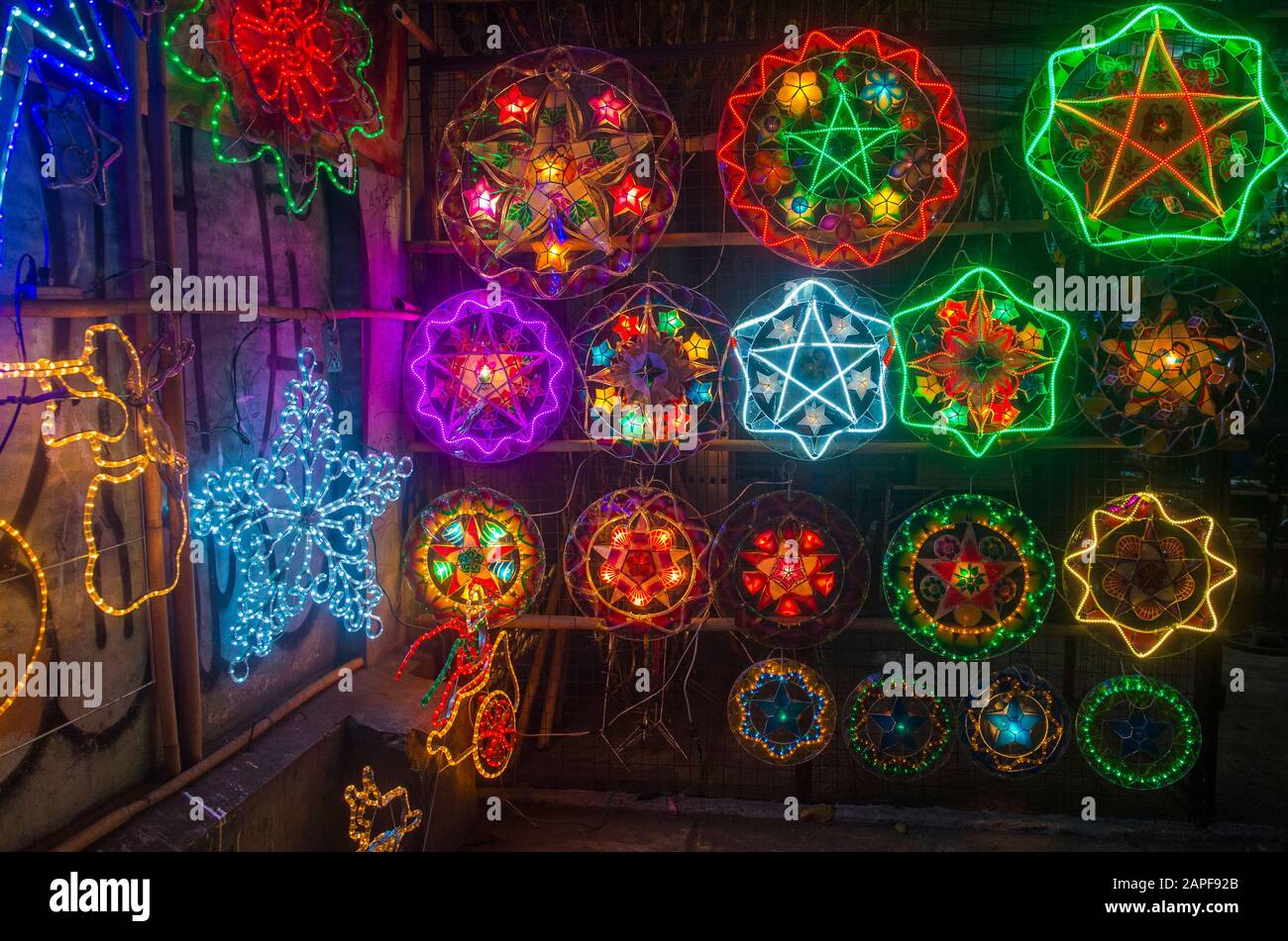 Colorful lanterns in a Christmas market in Las Pinas city , Manila the