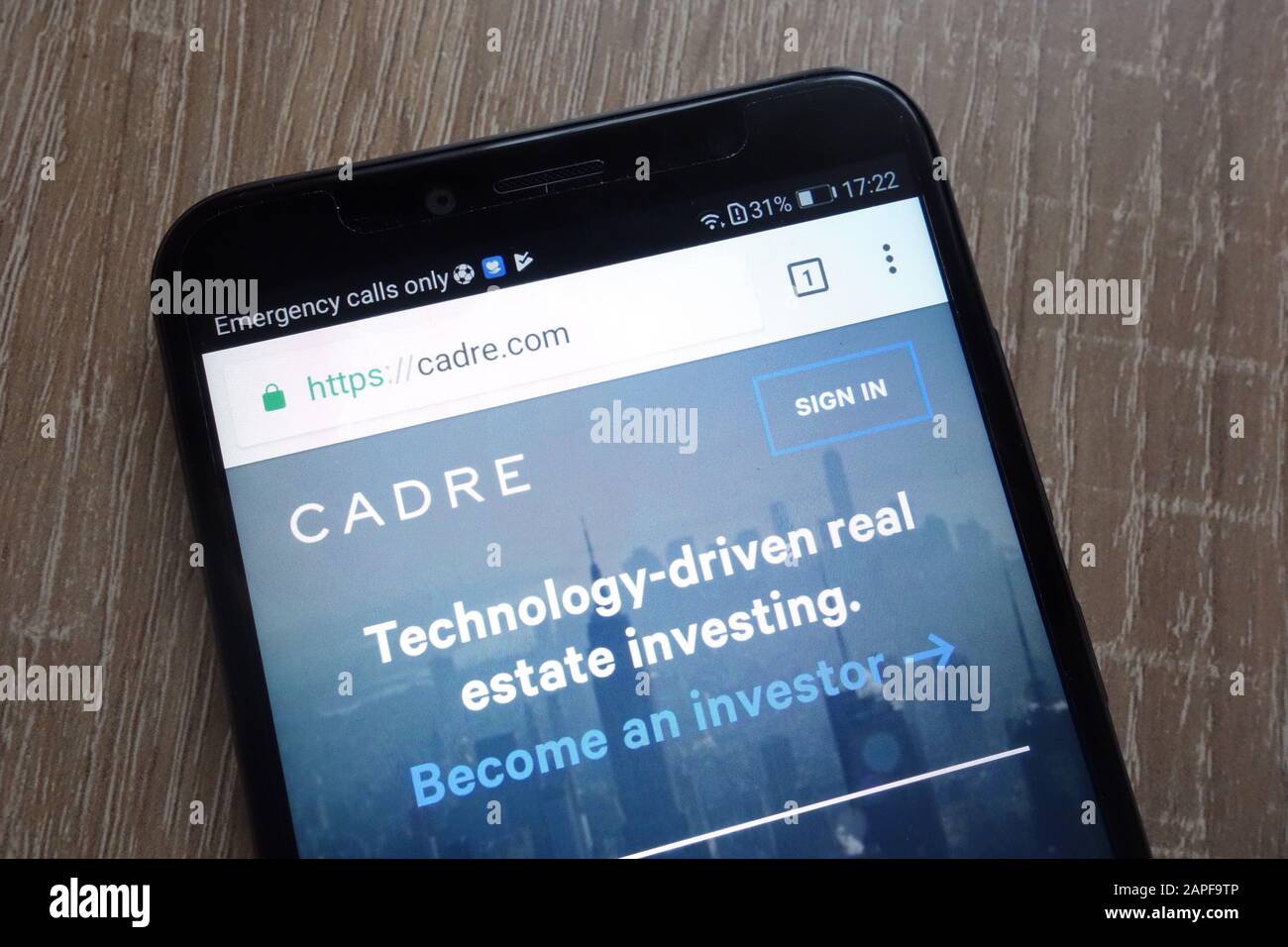 Cadre fintech company website displayed on a modern smartphone Stock Photo