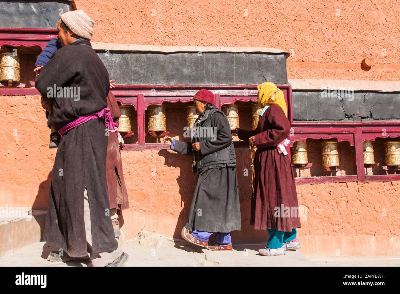 Prayer wheel, also Mani wheel, at Thiksey Gompa or Thiksey Monastery, also Thikse Gompa, suburb of Leh, Ladakh, india, South Asia, Asia Stock Photo