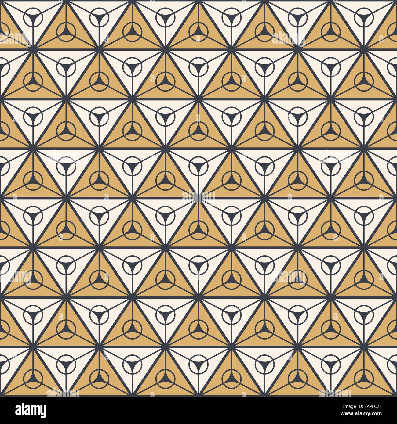 Abstract seamless pattern of triangles divided into three equal parts with a circles inside. Repeating geometric tiles. Modern stylish texture. Vector Stock Vector