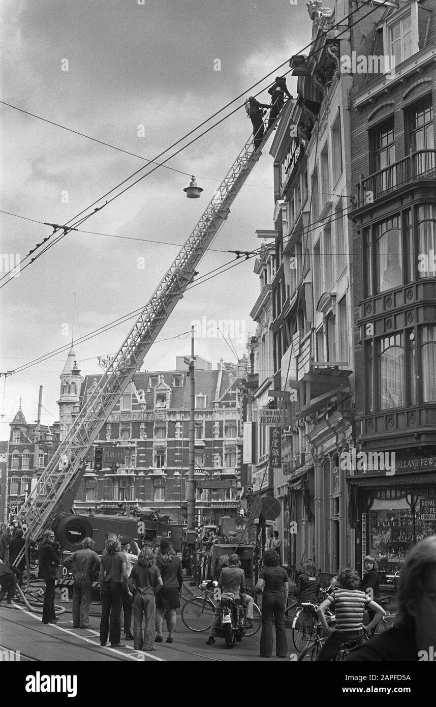 Fire on attic floor in Vijzelstraat, Amis Date: 20 July 1973 Location: Amsterdam, Noord-Holland Keywords: burn Stock Photo
