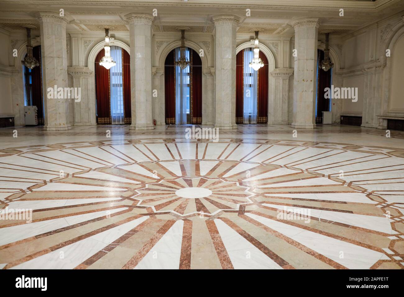 Bucharest, Romania - January 13, 2020: Details from a chamber considered to be the hearth, the physical centre of the Palace of Parliament. Stock Photo