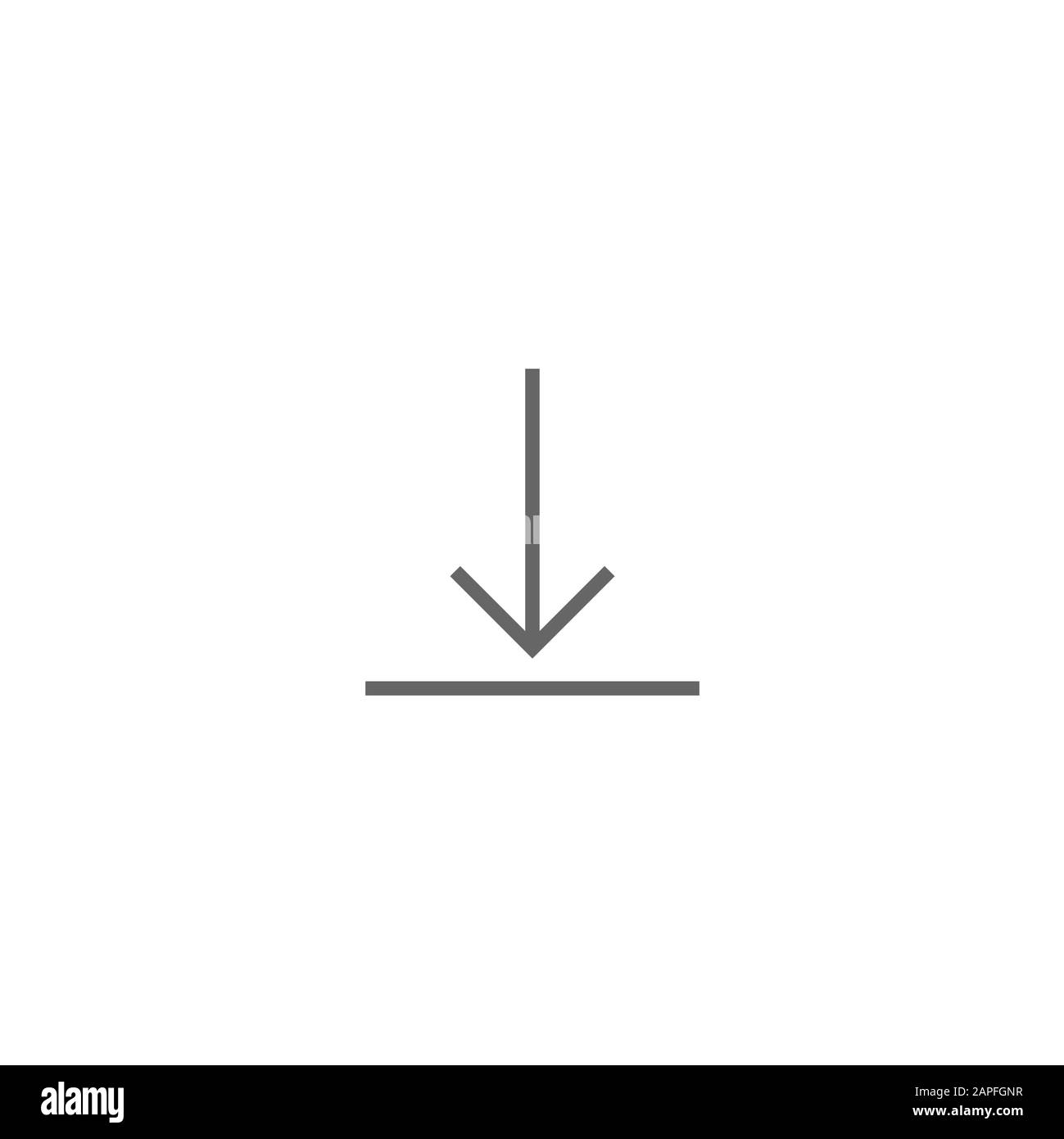 black thin arrow down icon. flat download sign isolated on white. point down button. south sign. Stock Vector