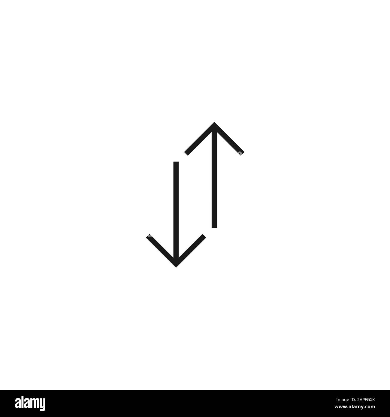 Flip Vertical vector icon. Two thin black opposite arrows in black circle isolated on white. Flat icon. Exchange icon. Stock Vector