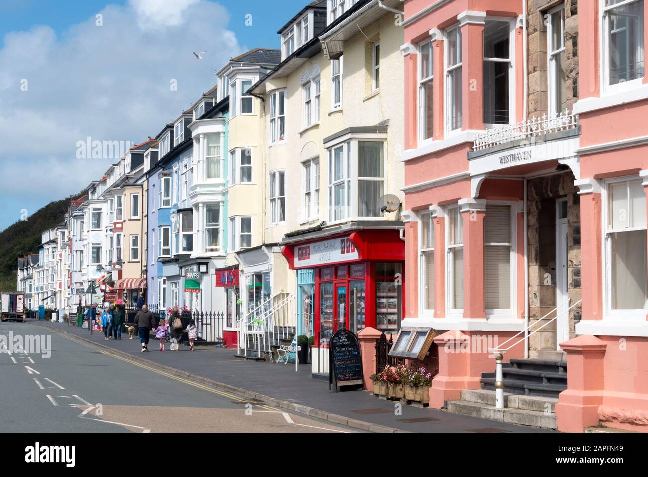 Waterfront houses and shops, Aberdovey, Aberdyfi, Wales Stock Photo Alamy