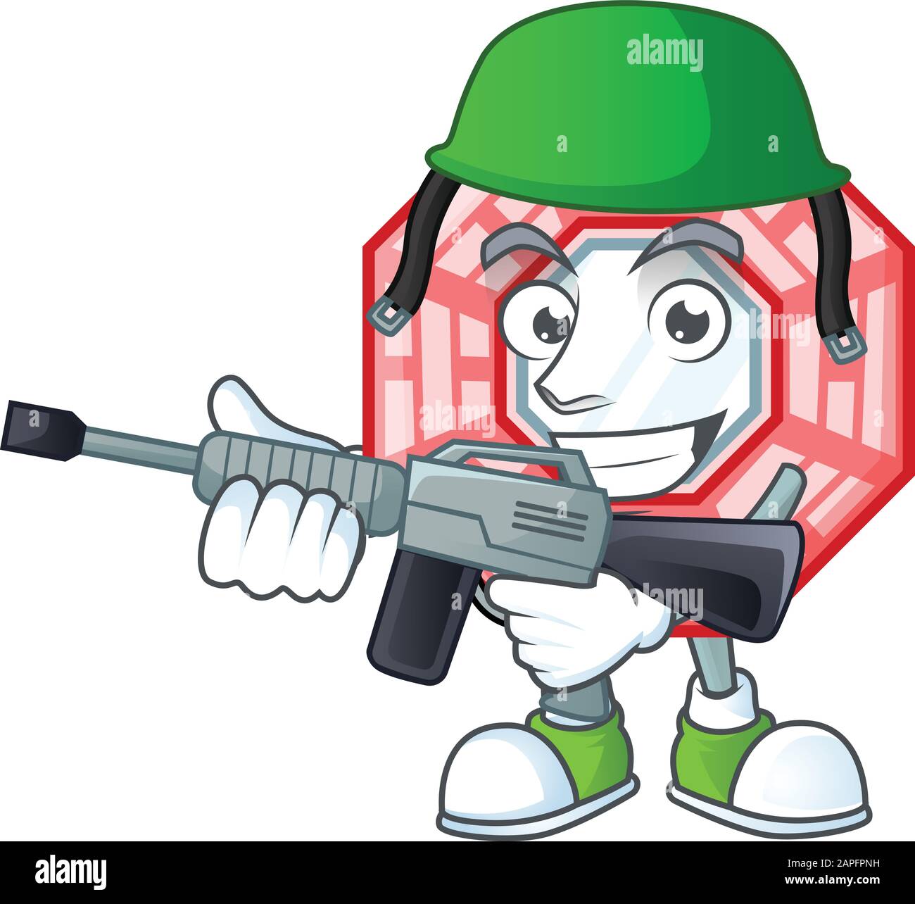 Chinese square feng sui carton character in an Army uniform with